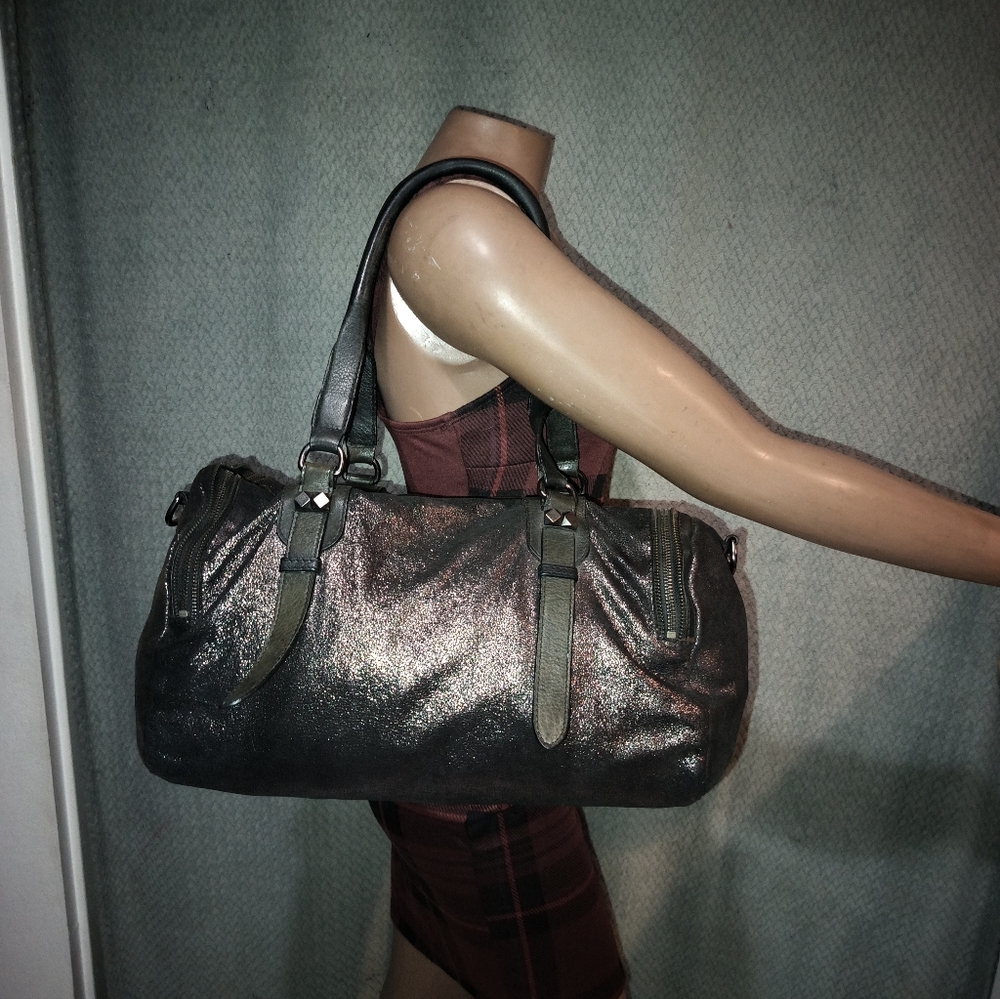 Ash Black and Metallic Satchel Duffle Shoulder Chain Bag RARE!